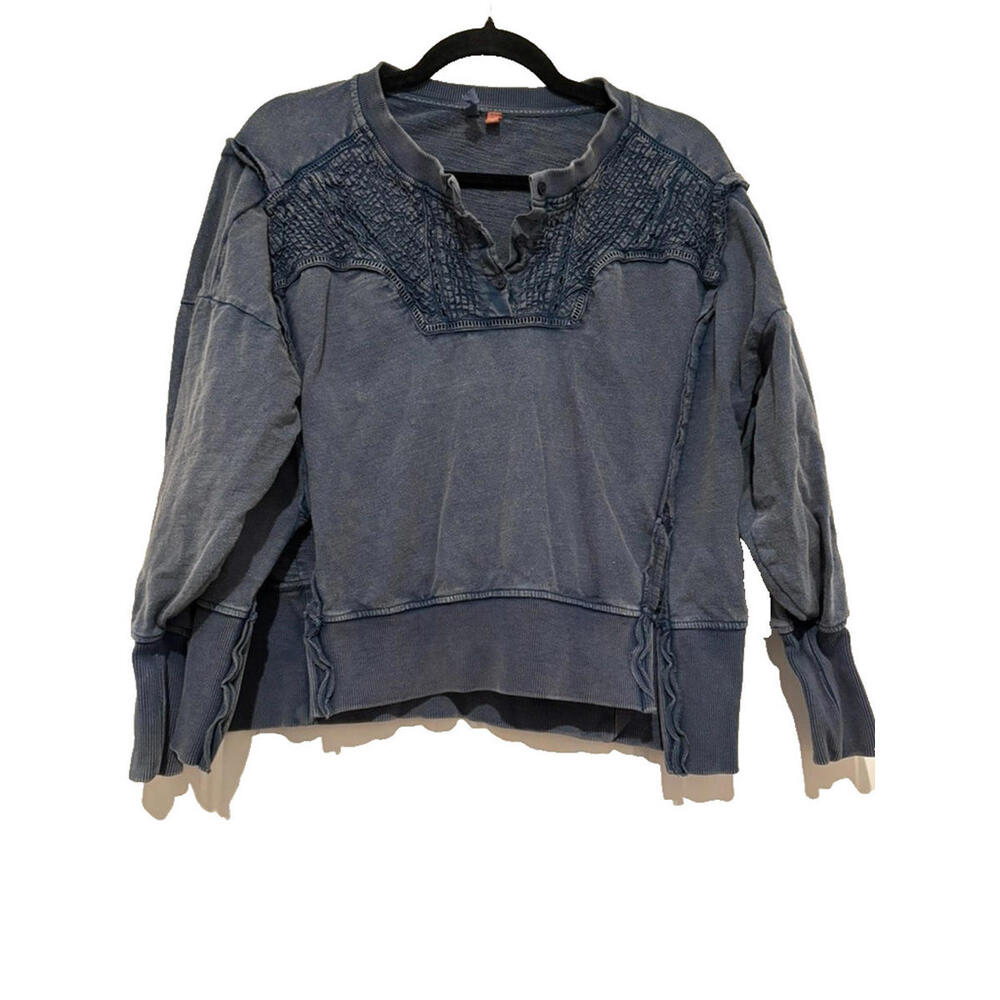 Anthropologie‎ Pilco distressed oversized XXS blue cropped sweatshirt #3182